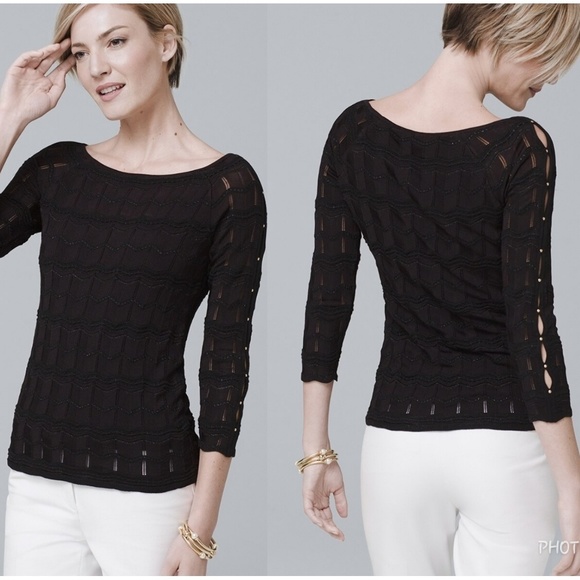 White House Black Market Tops - WHBM Elegant conservative detailed black sweater
